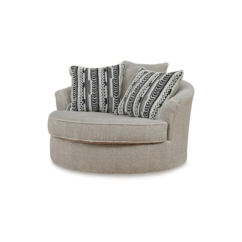 Alno Oversize Swivel Accent Chair, 2 Accent Pillows, 55 Inch, Beige