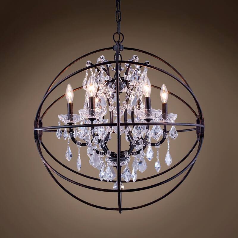 Foucault'S Orb 6 Lt 25" Dark Bronze Pendant Clear European Crystal & Led Bulb - 27.50