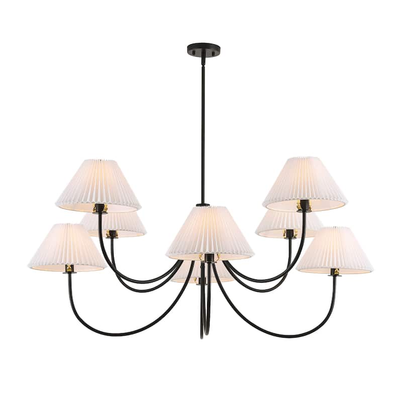 8/5-Light Mid-Century Modern Gold/Black Chandelier with Pleated Fabric Lampshades Hanging Light for Living Room, Dining Room