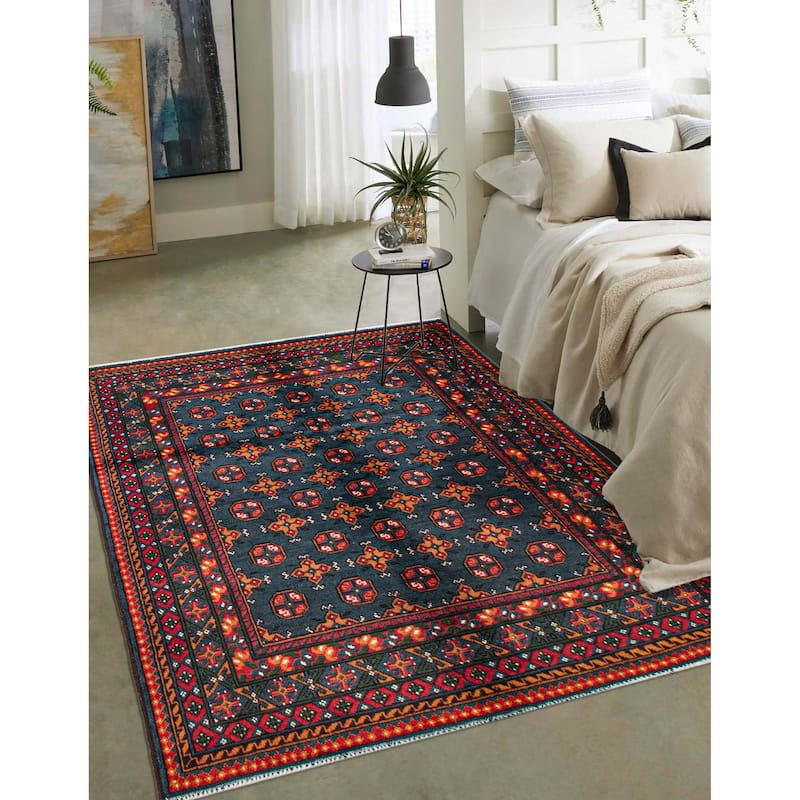 ECARPETGALLERY Hand-knotted Uzbek Kargahi Blue Wool Rug - 4'8 x 6'1