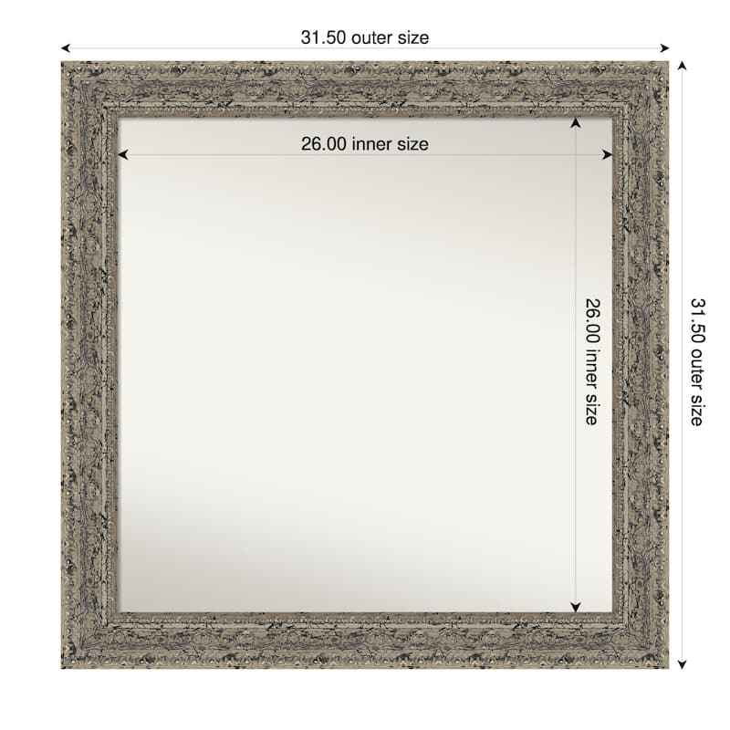 Attic Aged Non-Beveled Wood Framed Bathroom Vanity Wall Mirror - 32 x 32 in - Attic Aged Silver