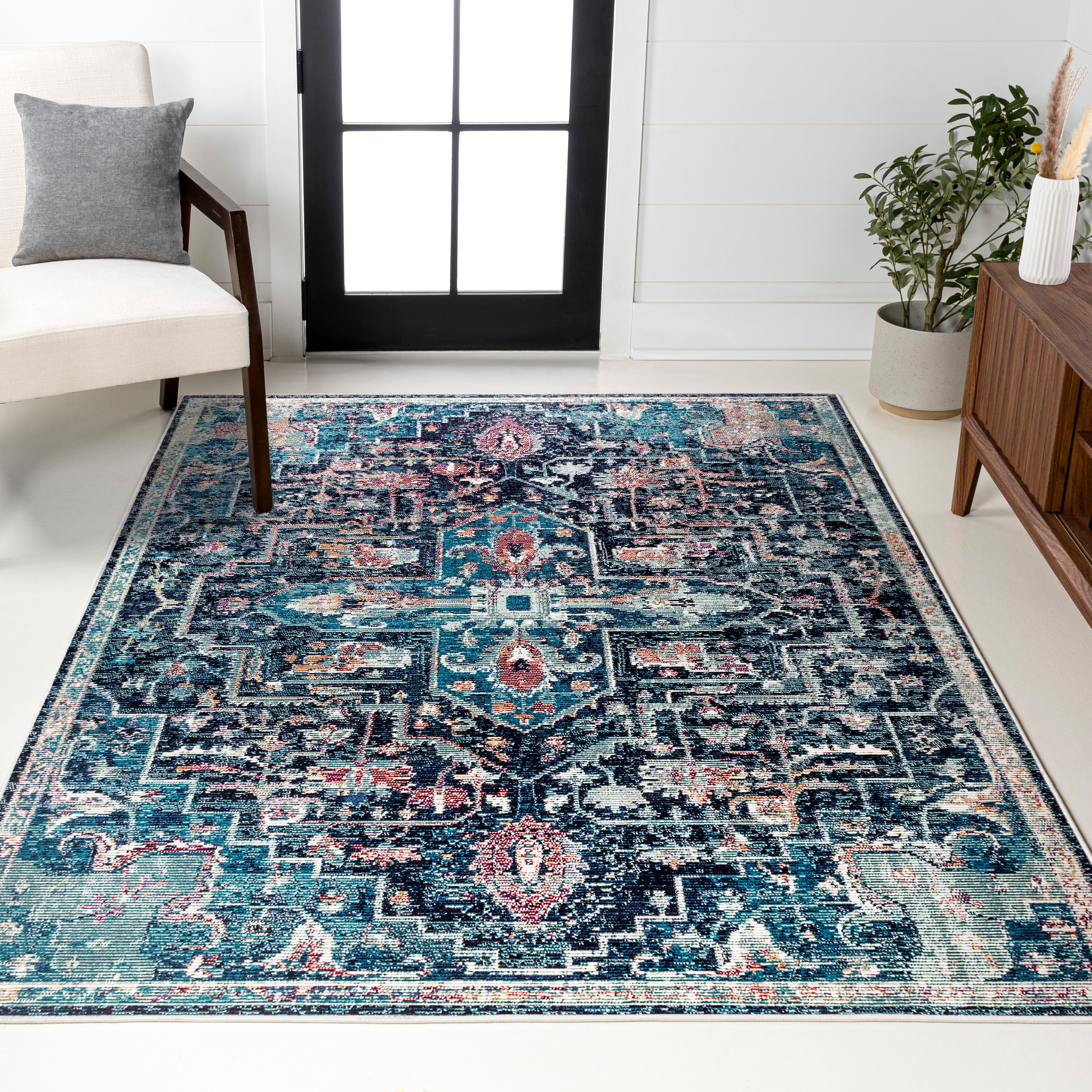 JONATHAN Y Zafra Vintage Medallion Rug Peacock Blue/Navy Area Rug
