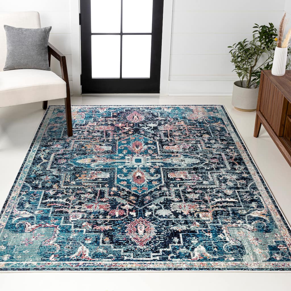 JONATHAN Y Zafra Vintage Medallion Rug Peacock Blue/Navy Area Rug