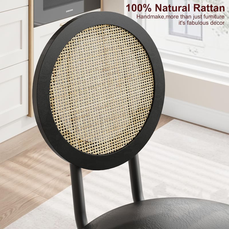 Boho Dining Chairs Set with Thicken Upholstered Natural Rattan Back