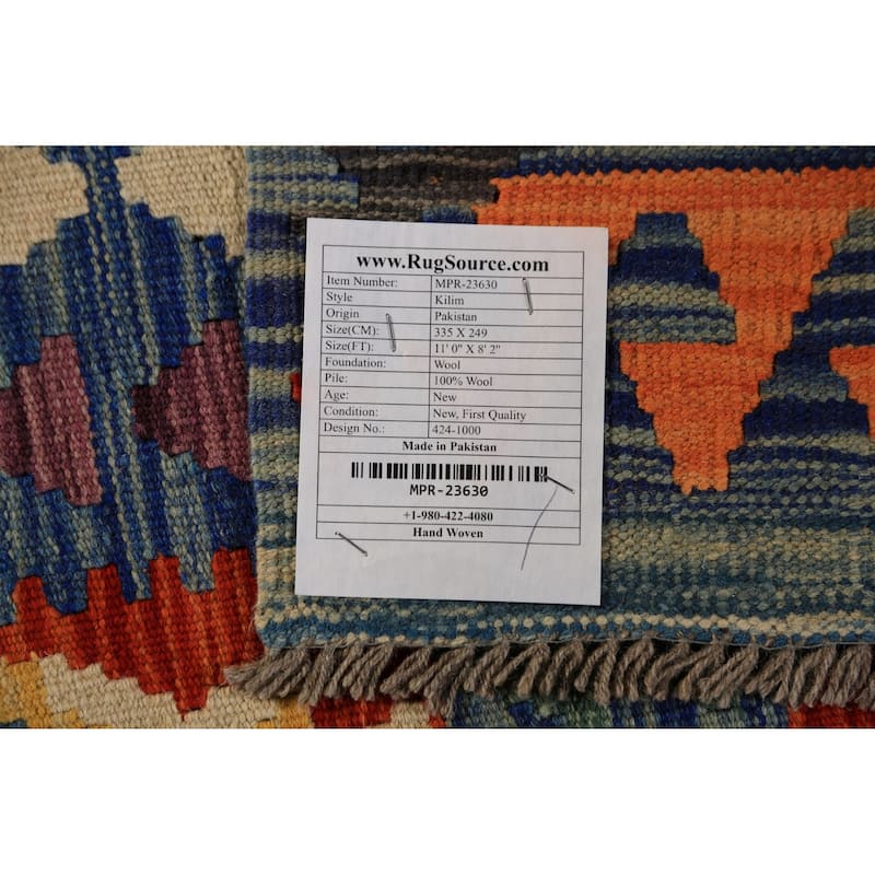 Geometric Kilim Oriental Area Rug Flatweave Tribal Wool Carpet - 8'2"x 11'0"