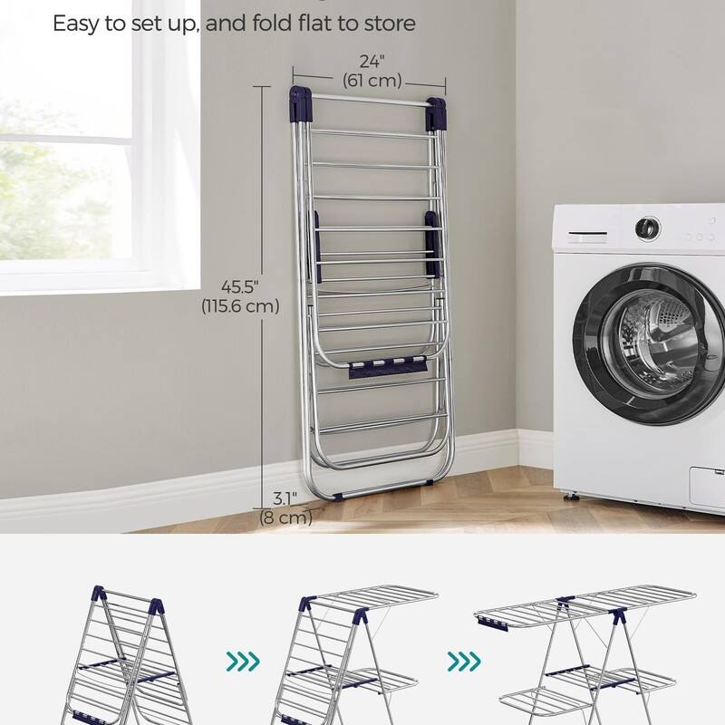 Clothes Drying Rack, Foldable 2-Level Laundry Drying Rac - 2 Tiers（22"D x 61.8"W x 64.3''H )