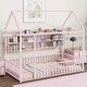 preview thumbnail 19 of 25, Twin Size Metal Bed House Bed Frame with Fence and Shelves, Black Pink