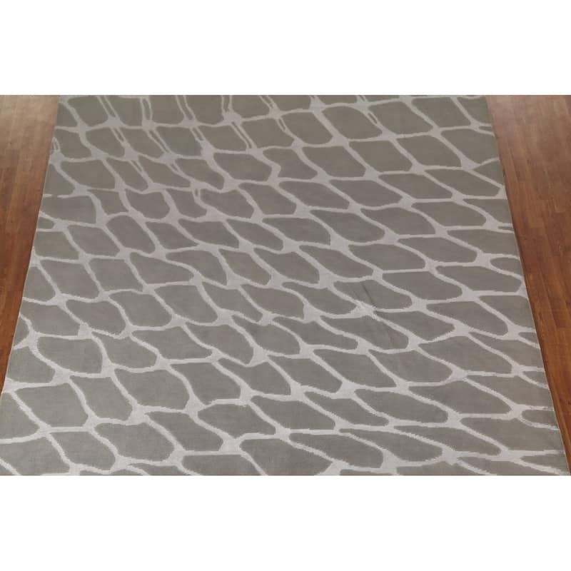 All-Over Modern Indian Area Rug Handmade Wool Carpet - 9'1"x 11'7"