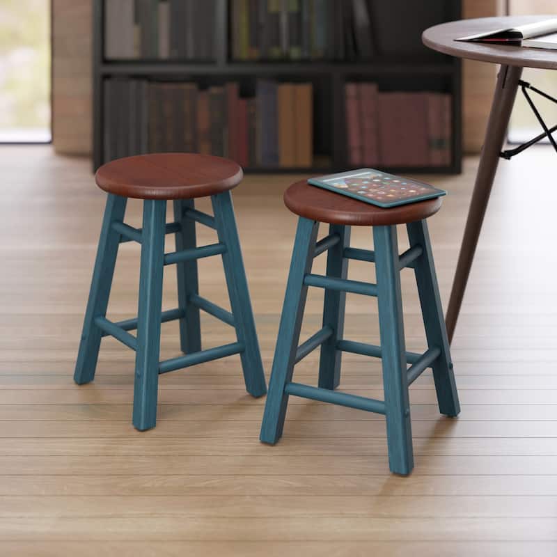 Element 2-Pc Square Legs Dining Stool Set, Walnut-Rustic Teal Finish - N/A