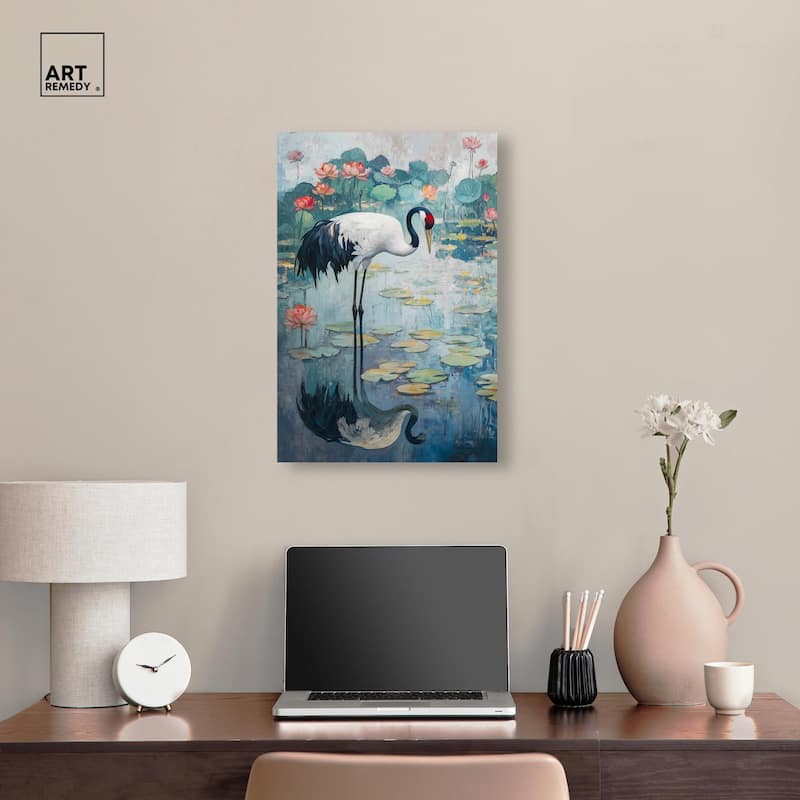Crane in Lilies II Canvas by Art Remedy, Gallery Wrapped