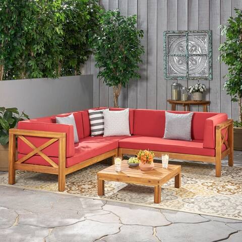 Brava Acacia Wood Sectional Sofa and Coffee Table Set by Christopher Knight Home