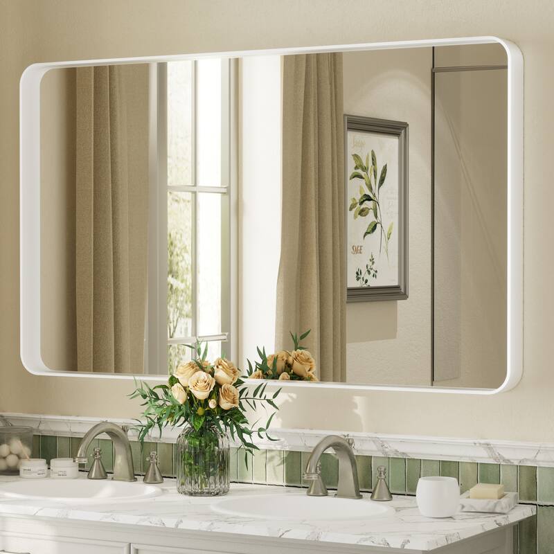 Aluminum Alloy Framed French Cleat Mounted Tempered Glass Wall Vanity Mirror - 51" x 30" - White