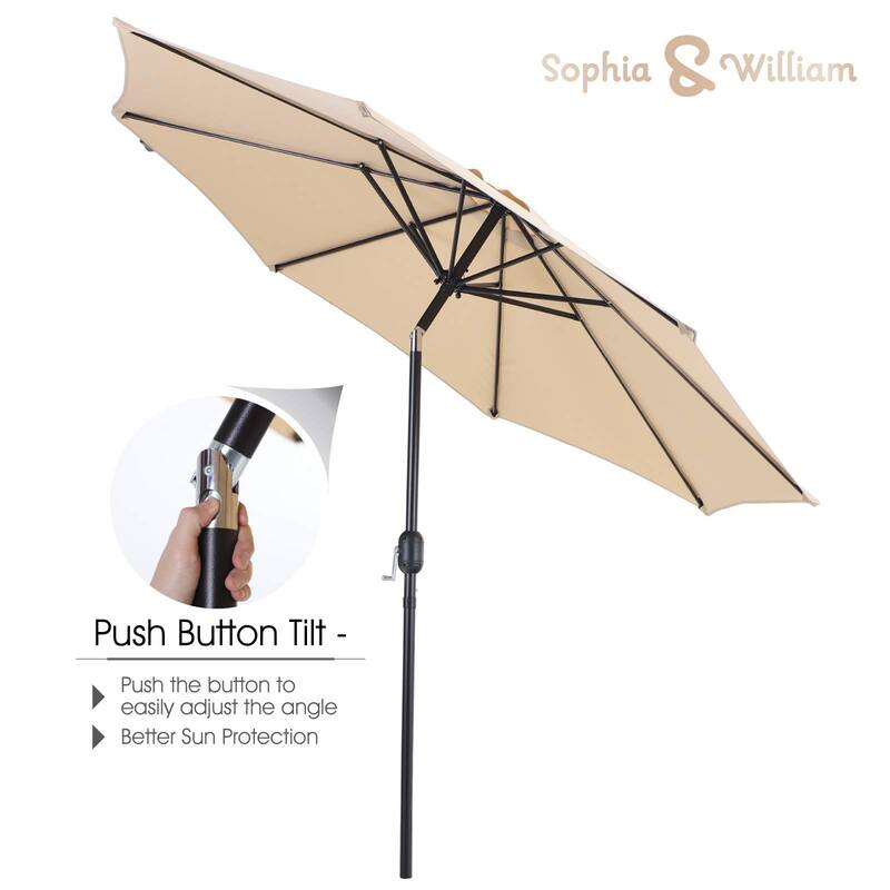 Sophia & William 9ft Outdoor Patio Umbrella with Push-button Tilt, Market Umbrella with 8 Ribs