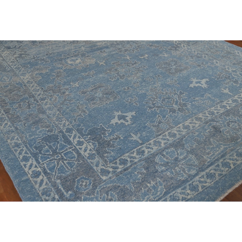 Hand Knotted Oriental 100% Wool Carpet Transitional All-Over Navy Blue & Blues Oushak Area Rug - 11' 2'' X 8' 5''