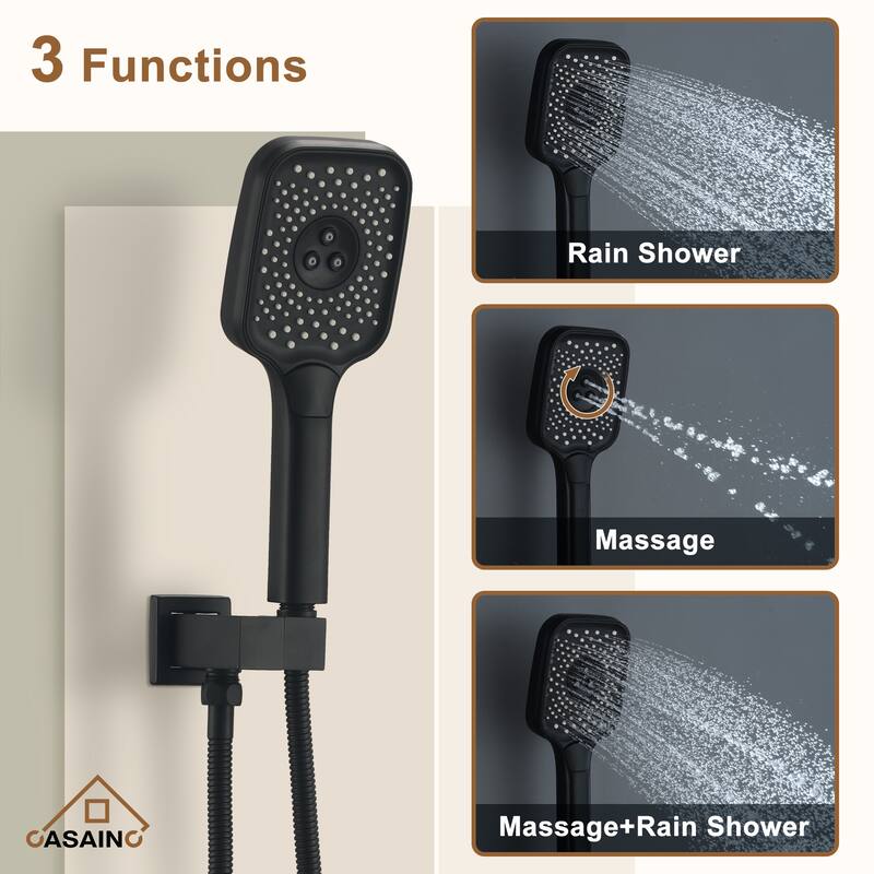 Wall Mount 12 Inch Rainfall Shower Head 3 Function Thermostatic Shower System with 6 Body Jets