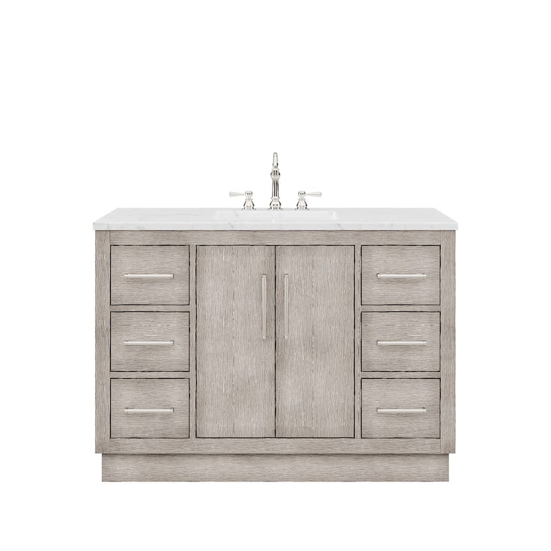 Hugo Carrara White Marble Countertop Vanity in Grey Oak