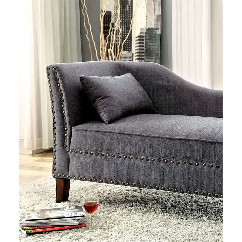 Beige Fabric Chaise / Bench Nailhead Trims Pillow Plush Comfort 1pc Chaise Living Room Furniture