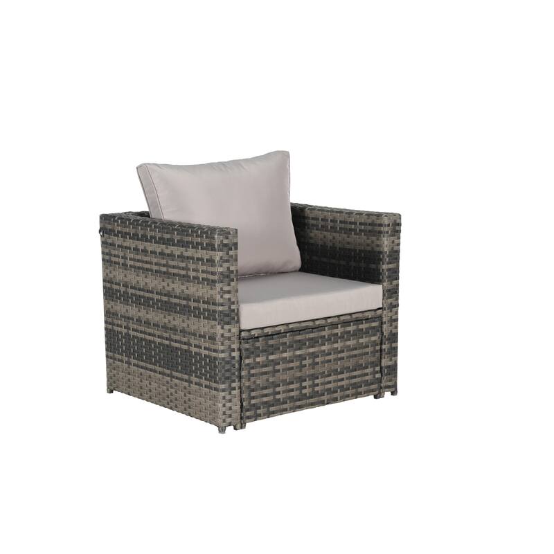 Large Modular Sectional Couch Wicker Rattan Conversation Set All Weather Recliner Couches with Glass Table and Pillows, 6 Piece