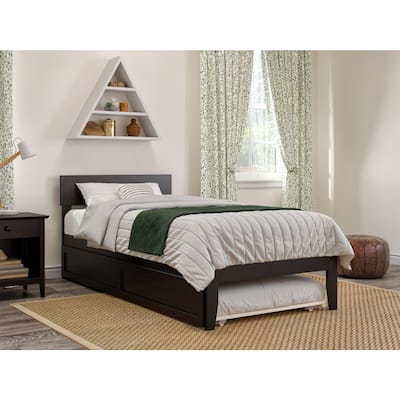 Twin XL Bed with Trundle - Extra Long Platform Bed Frame - Espresso Finish