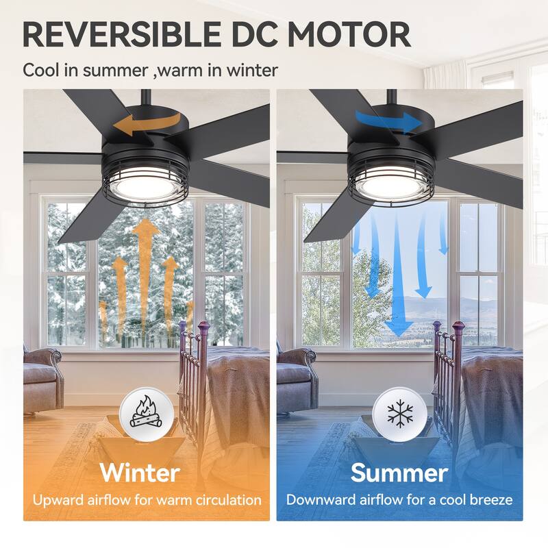 72/52-inch Reversible 8/5-Blade Dimmable LED Ceiling fan with Light and Remote