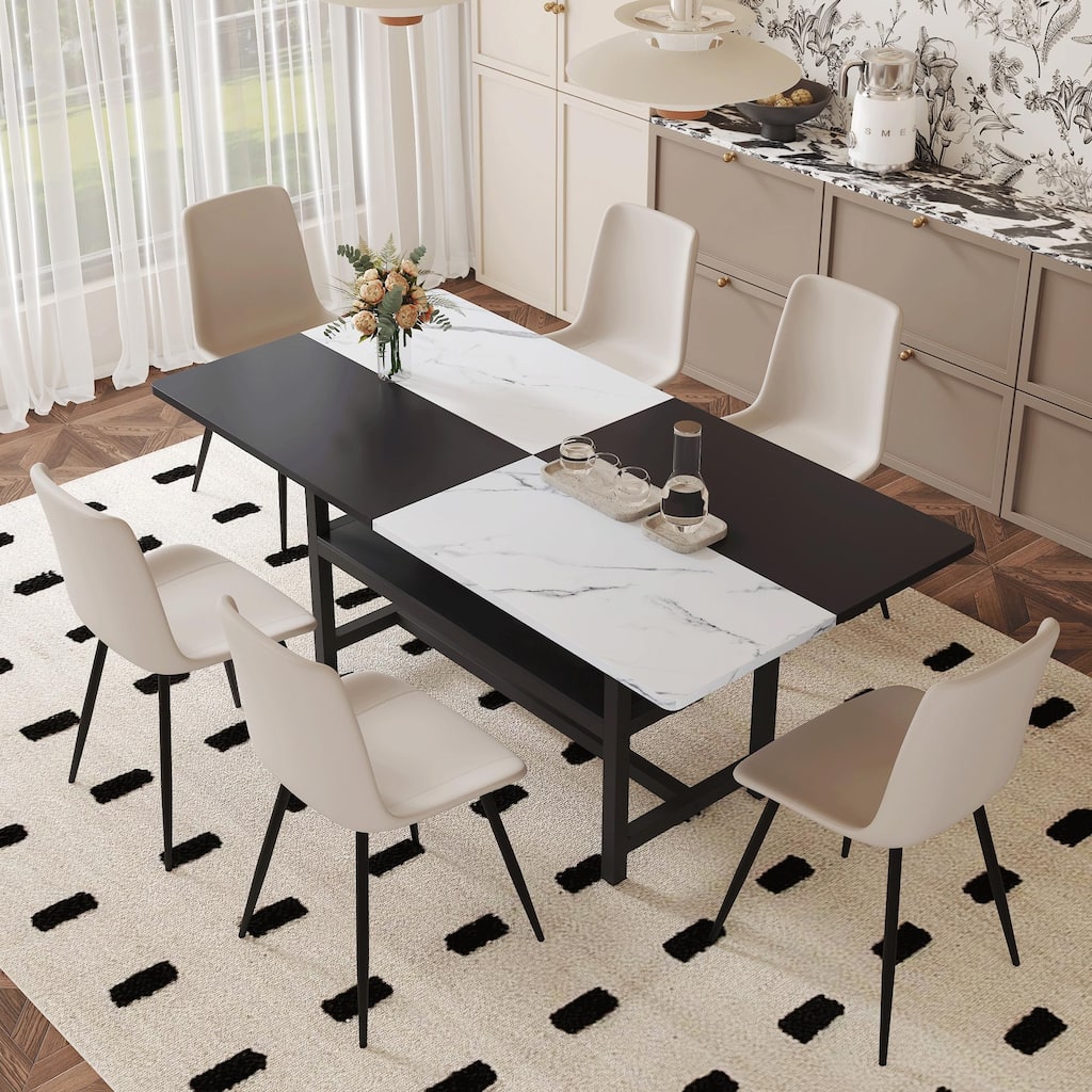 5-Piece Modern Dining Set Breakfast Nook with Storage Shelf, Leather Dining Chairs Coffee Chairs Side Chairs