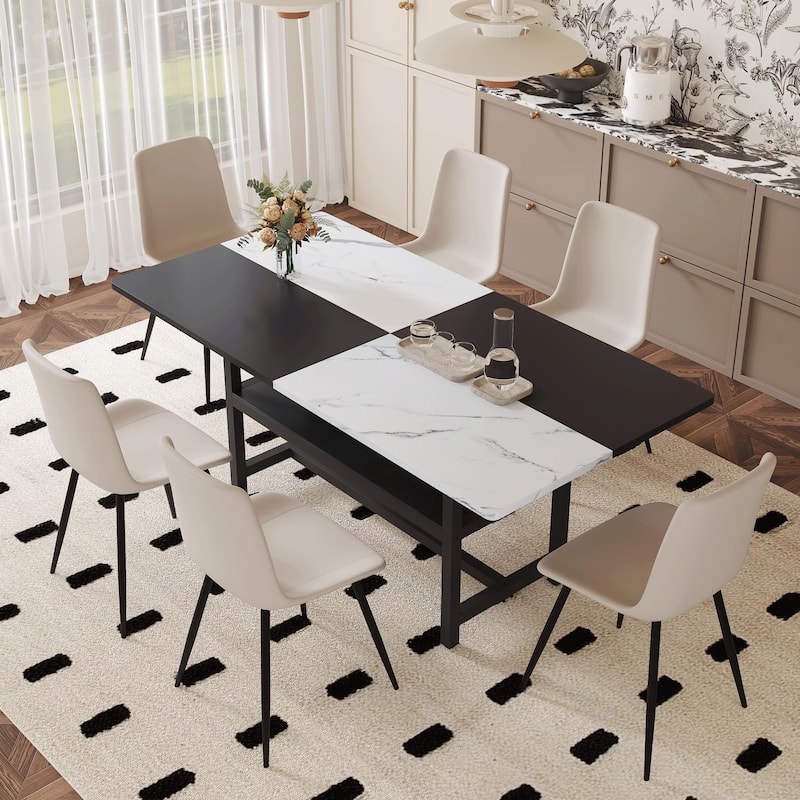 5-Piece Wood Dining Table Set Kitchen Dining Table Set with Waterproof High-Back Chairs, Anti-Slip Feet Wood - Warm Grey,White+Black
