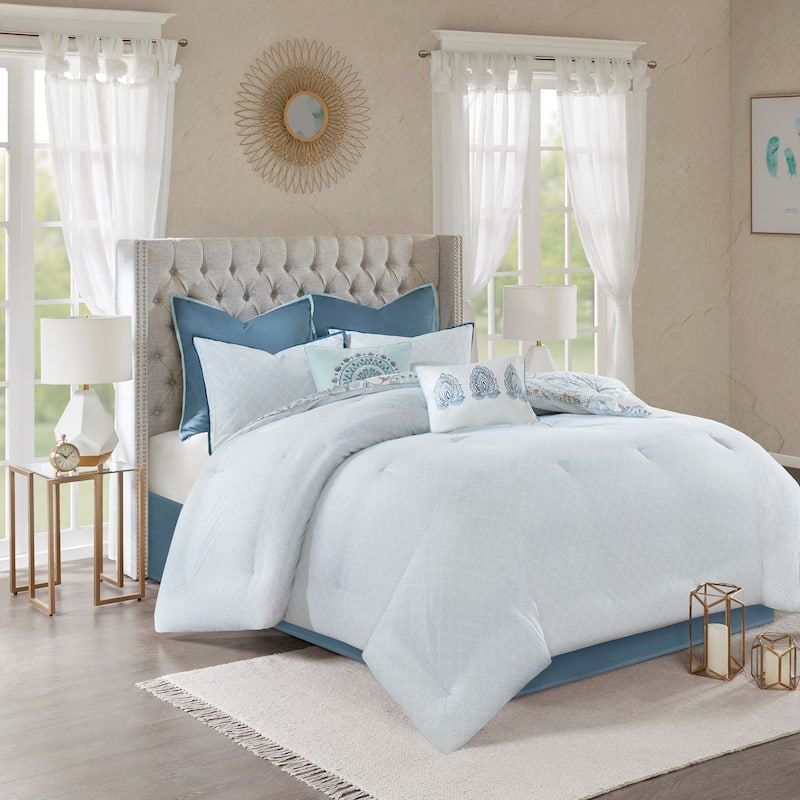 Madison Park Loleta 8 Piece Cotton Floral Printed Reversible Comforter Set
