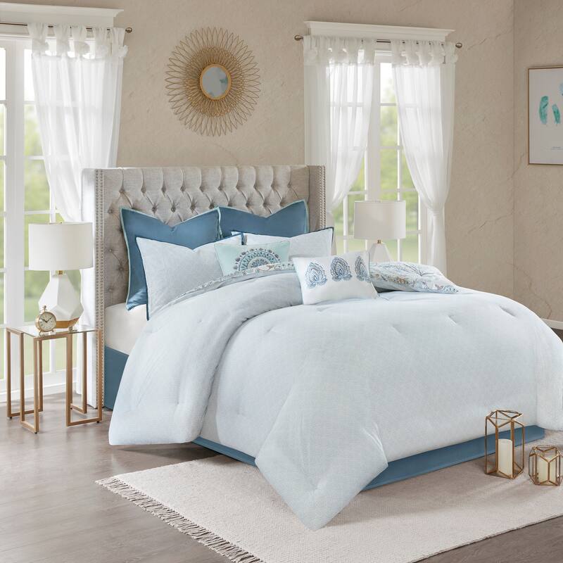 Madison Park Loleta 8 Piece Cotton Floral Printed Reversible Comforter Set