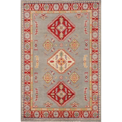 Geometric Kazak Accent Rug Hand-Knotted Oriental Wool Carpet - 3'3" x 5'0"