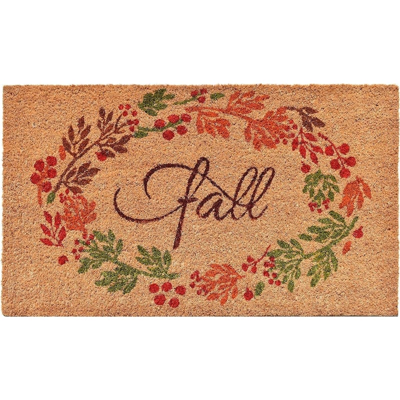 HomeRoots 17" X 29" Natural Green And Orange Fall Leaves Coir Outdoor Door Mat - 17' X '29