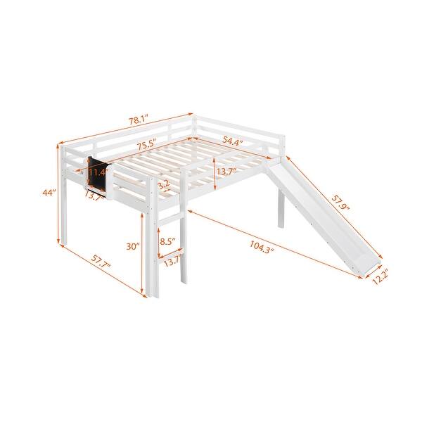 dimension image slide 2 of 3, Kid-Friendly Design Full Size Loft Bed with Ladder Kids Bed