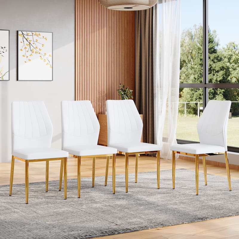 Side Chair Reception Chair White Gold Meeting Room Chair Set of 4 Kitchen Chair Lounge Chair with Metal Legs
