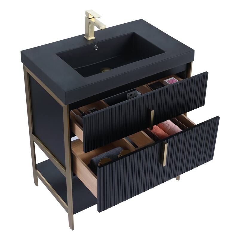Fine Fixtures Serenity Modern Bathroom Vanity with Black Gel Acrylic Top