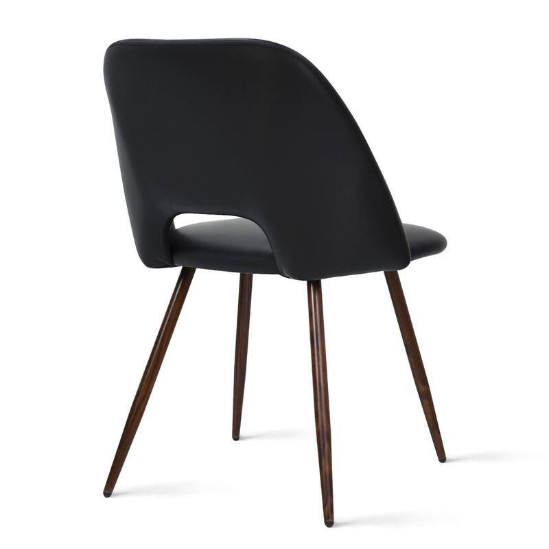 Faux Leather Modern Cutout Back Dining Chair with Walnut Leg（Set of 4)