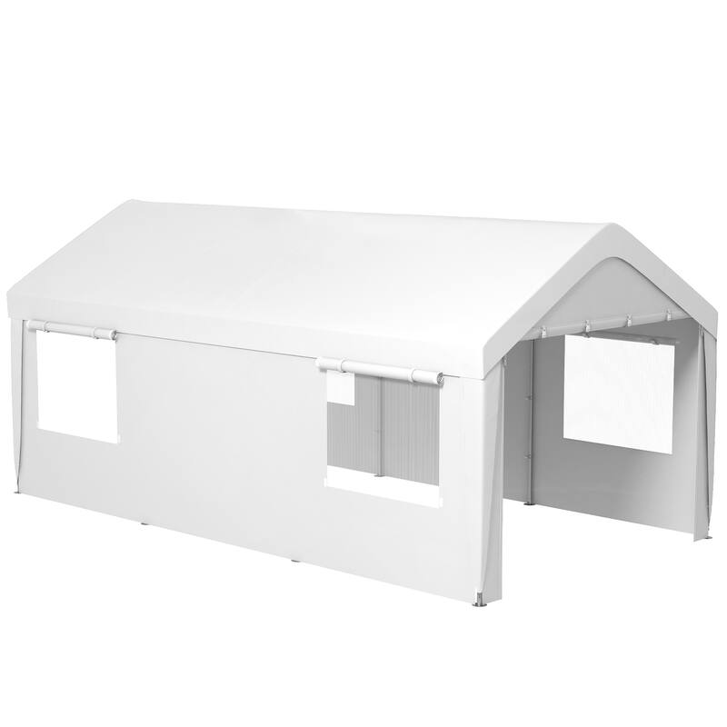Outsunny Carport 10' x 19.5' Portable Garage, Heavy Duty Car Port Canopy with 2 Roll-up Doors & 4 Ventilated Windows