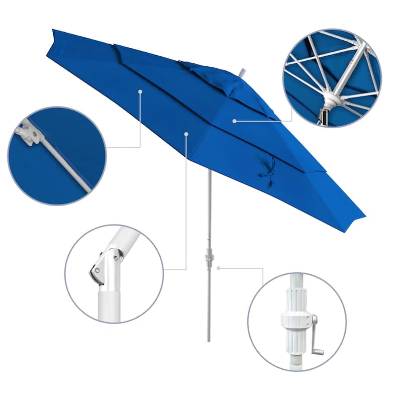 California Umbrella 11' Sun Master Patio Umbrella White Aluminum Pole Fiberglass Ribs Crank Lift Tilt Pacifica