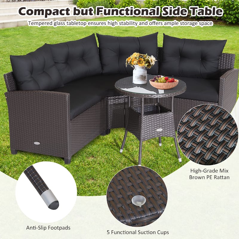 Costway 4PCS Patio Rattan Furniture Set Cushioned Sofa Glass Table - 49.5" x 23" x 29"