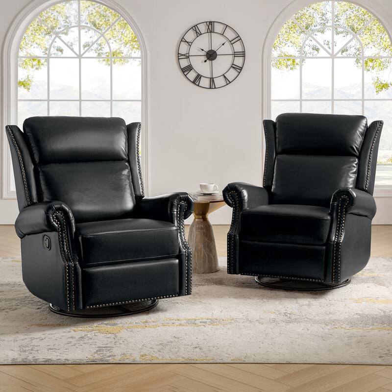 Viviana Traditional Genuine Leather Manual Swivel Glider Recliner Set of 2 by HULALA HOME - Black