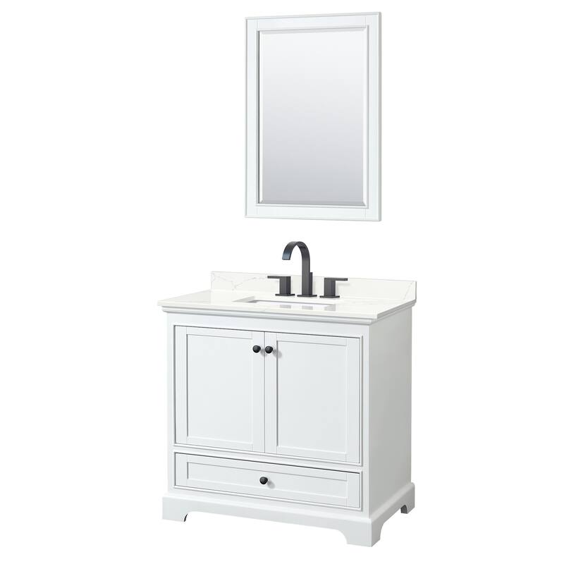 Wyndham Collection WCS202036S-QTZ-US3M24 Deborah 36" Free Standing - White / Giotto Quartz Top / Matte Black Hardware
