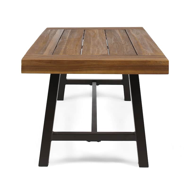 Industrial Acacia Wood Coffee Table with Slat Panel Top and Metal Frame