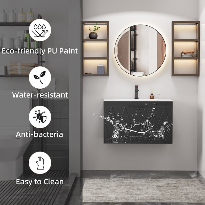 24"/30"/36"/48" Ceramic Vessel Sink Wall Mounted Bathroom Vanity Set