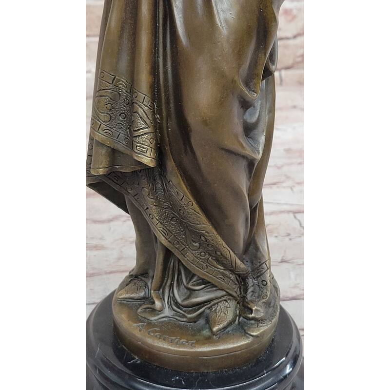 Bronze Fortuna Roman Goddess Of Luck Lady Tykhe Statue Figurine On Marble Base