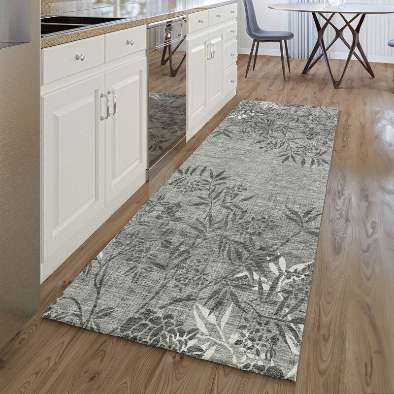 Premium Washable Super Soft Floral Imprints Mayfield Rug - Pewter - 2' 3" x 7' 6" - Runner