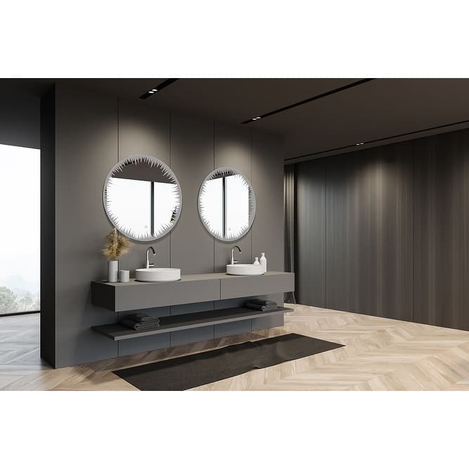 AQUADOM Flame LED Lighted Round Mirror With Dimmer, Defogger, Touch Control - 36"