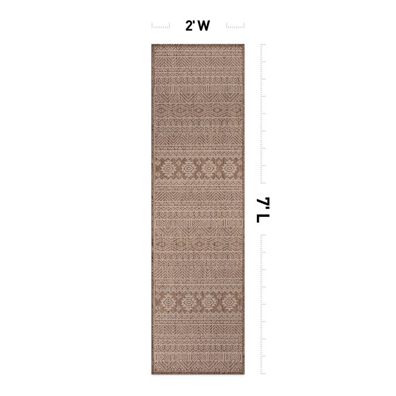 World Rug Gallery Distressed Geometric Bohemian Textured Flat Weave Indoor/Outdoor Area Rug