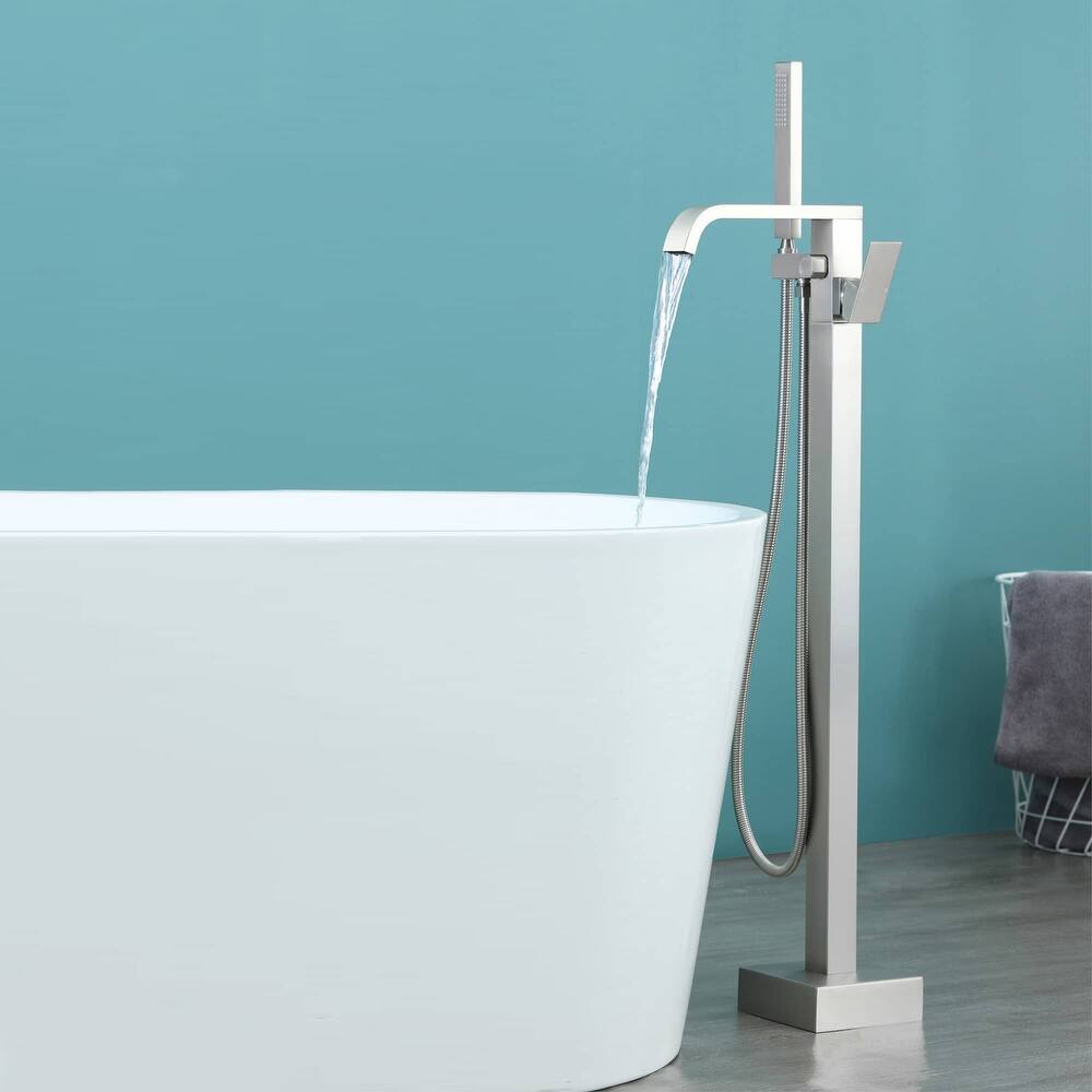 Freestanding Bathtub Faucet With Hand Shower Waterfall Tub Faucets With Handheld Shower Floor Mount Tub Filler