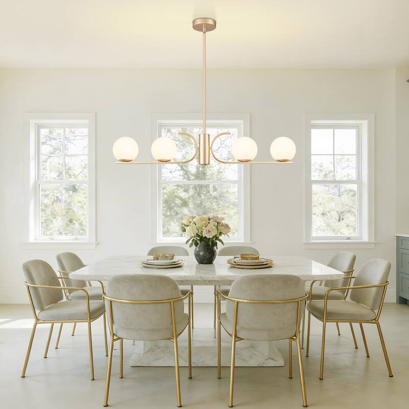 Starsky 4-Light Modern Linear Chandelier with Globe Glass for Kitchen Island