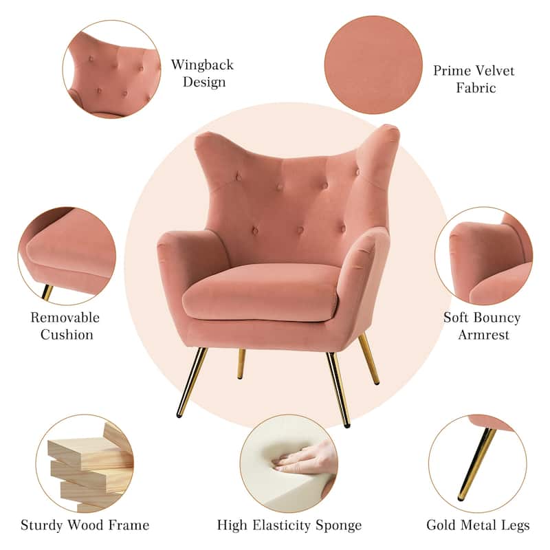 Eusebio Modern Velvet Accent Chair with Tufted Wingback for Living Room Set of 2 by HULALA HOME