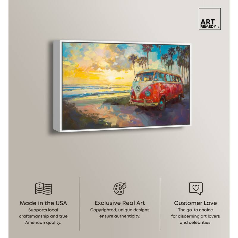 Art Remedy Memories At The Beach Framed Colorful Coastal 1 Piece Canvas Wall Art