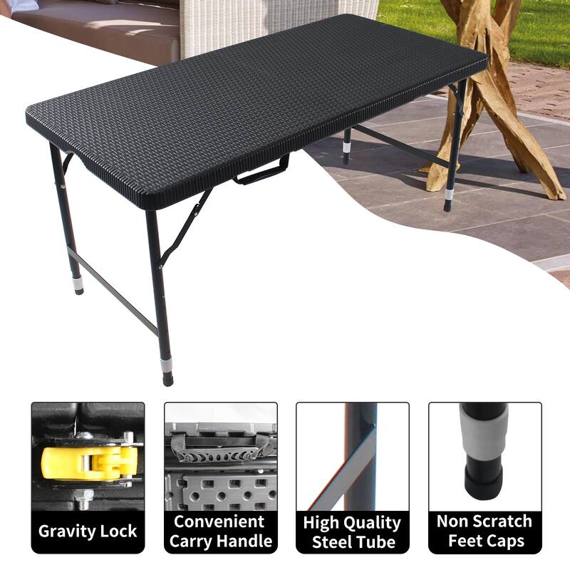Rattan Folding Table for Indoor&Outdoor,Portable Foldable Table Rattan Plaited